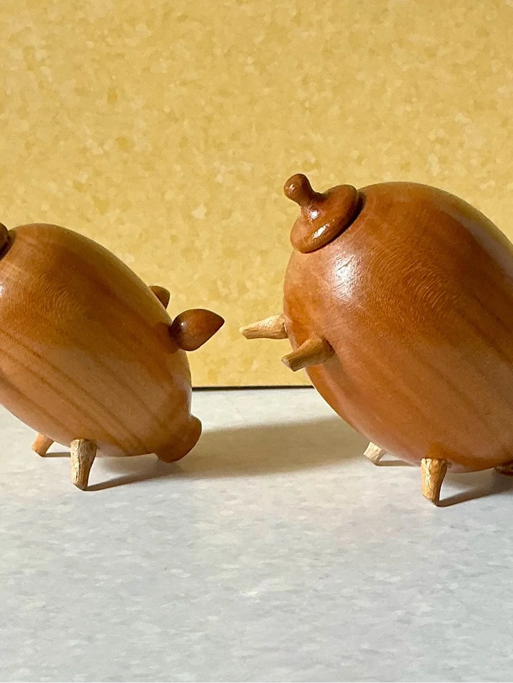 Vintage MCM Danish Teak Wood Pigs Salt & Pepper Shakers Kitsch Scandinavian ‘60s